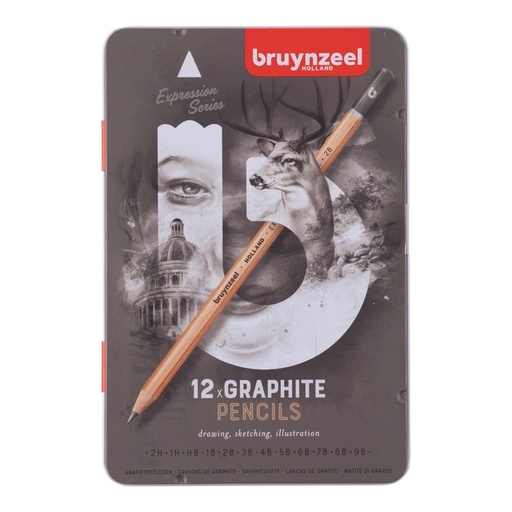 [784136] Grafietpotlood Bruynzeel Expression set à 12 hardheden grijs