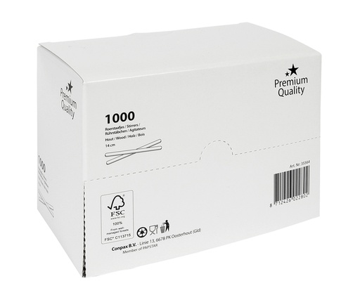 [1405319] Roerstaafje IEZZY 140mm hout 1000 stuks