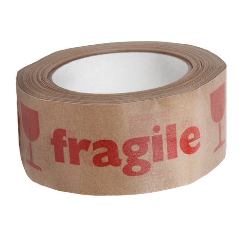[1403570] Ruban d'avertissement IEZZY 50mmx50m Fragile en rouge papier 80% recyclé brun