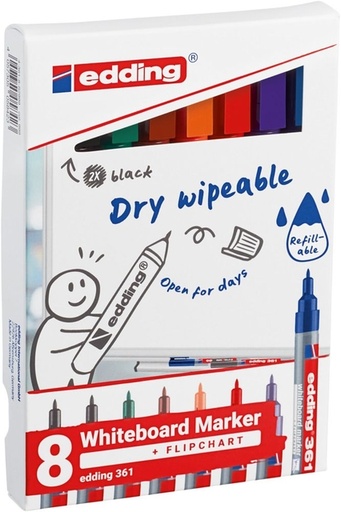 [1404506] Marqueur tableau blanc edding 361 ogive 1mm assorti set 8 pièces