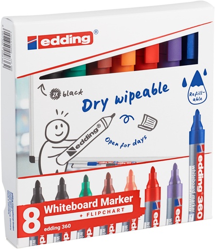 [1404506] Marqueur tableau blanc edding 361 ogive 1mm assorti set 8 pièces
