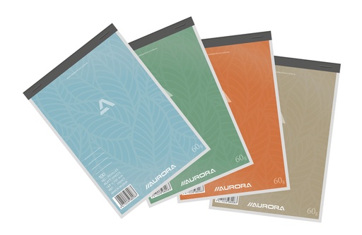 [1404599] Schrijfblok Aurora A5 lijn 100 vel 60gr assorti