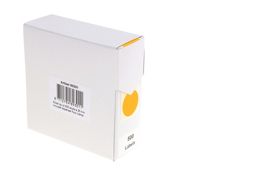 [1404537] Etiket Rillprint 25mm op rol fluor oranje 500 stuks