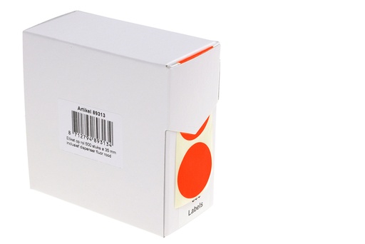 [1404542] Etiquette Rillprint 35mm rouleau de 500 pièces rouge fluo