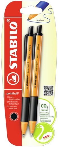 [1404681] Stylo bille STABILO Pointball 6031/46 Medium noir blister 2 pièces