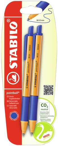 [1404683] Stylo bille STABILO Pointball 6031/41 Medium bleu blister 2 pièces
