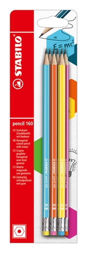 [1404682] Crayon graphite STABILO 160 HB avec embout gomme assorti blister 6 pièces