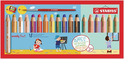 [1404414] Kleurpotloden STABILO 880 woody 3 in 1 slijper-penseel assorti 18st