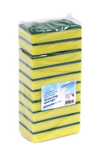 [1403873] Schuurspons Cleaninq 140x90x28mm geel/groen 10 stuks