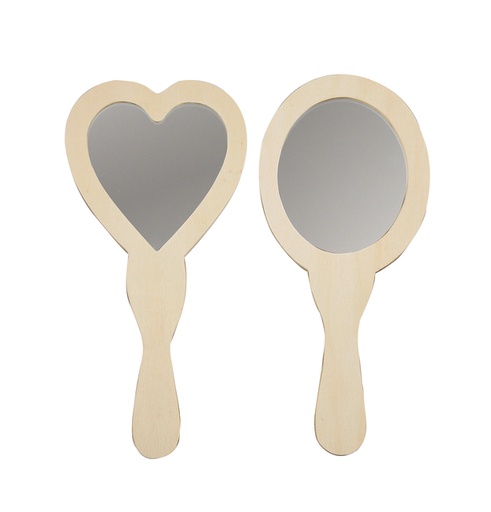 [1404236] Miroir à mains Creativ Company coeur et ovale 23-24cm bois 2 pièces