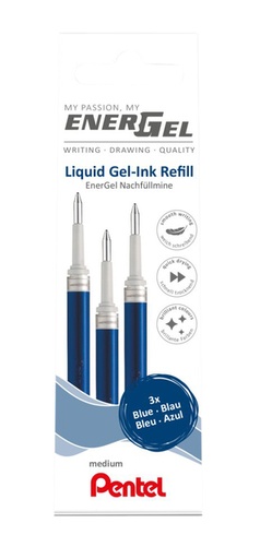 [1406041] Recharge roller Pentel Energel  LR7 Medium bleu set 3 pièces