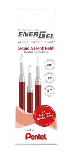 [1406043] Recharge roller Pentel Energel LR7 Medium rouge set 3 pièces