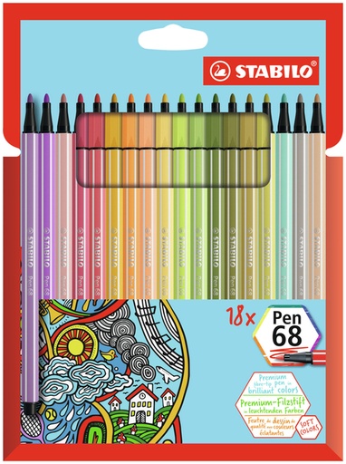 [1405281] Viltstift STABILO Pen 68 8 medium soft assorti etui à 18 stuks