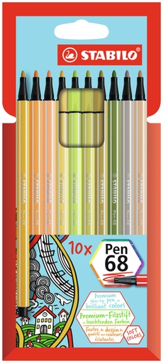 [1405284] Feutre STABILO Pen 68/10 Medium Soft étui 10 couleurs