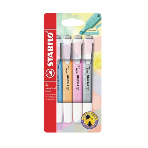 [1406478] Markeerstift STABILO Swing cool 275/4 pastel assorti etui à 4 stuks