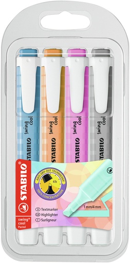 [1406478] Markeerstift STABILO Swing cool 275/4 pastel assorti etui à 4 stuks