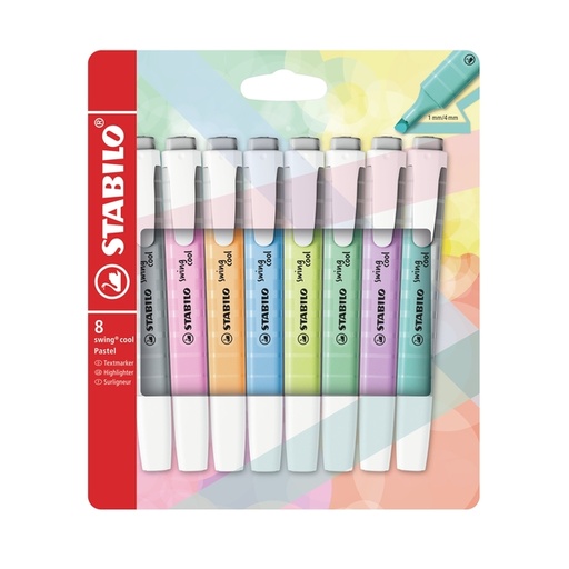 [1406482] Surligneur STABILO Swing Cool 275/8 pastel assorti étui 8 pièces
