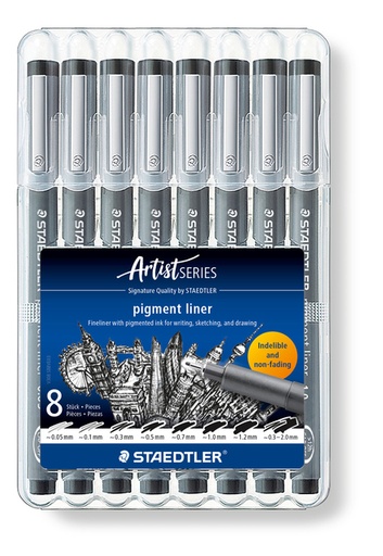 [1405694] Fineliner Staedtler Pigment 308 zwart 8 stuks