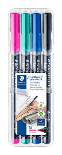 [1405688] Viltstift Staedtler Lumocolor 317 permanent M set à 4 kleuren