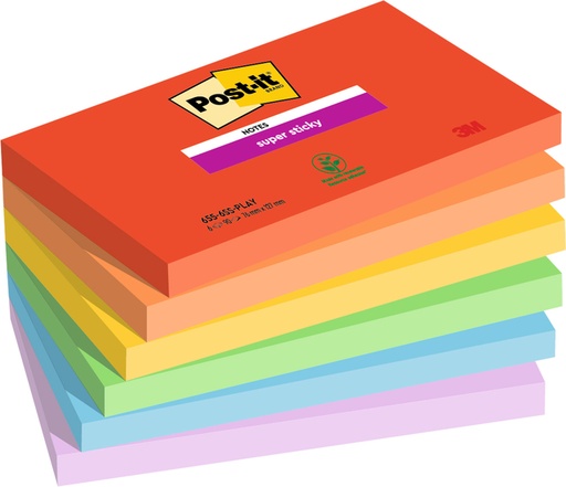 [1406610] Bloc-mémos Post-it 655 Super Sticky 76x127mm Playful 6 pièces