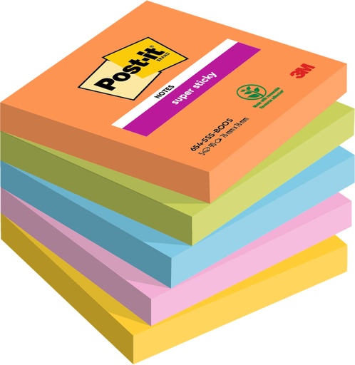 [1406612] Bloc mémos Post-it 654 Super Sticky 76x76mm Boost 5 pièces