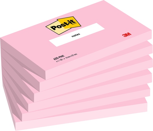 [1406618] Memoblok Post-it 655 76x127mm gelijnd roze 6 stuks