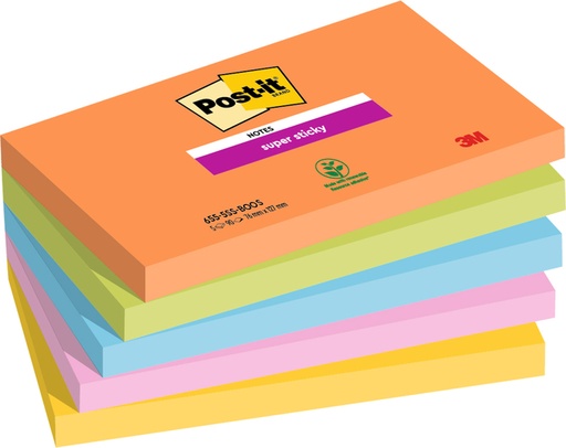 [1406623] Bloc-mémos Post-it 655 Super Sticky 76x127mm Boost 5 pièces