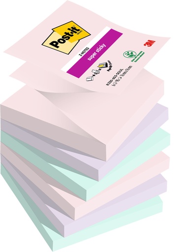 [1406608] Memoblok Post-it Z-Notes R330 Super Sticky 76x76mm Soulful 6 stuks