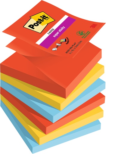 [1406613] Bloc-mémos Post-it Z-notes R330 Super Sticky 76x76mm Playfull 6 pièces