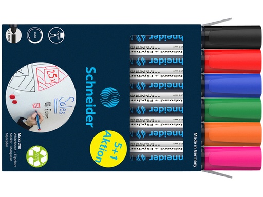 [1407388] Viltstift Schneider Maxx 290 whiteboard rond 2-3mm assorti doos à 5+1 gratis