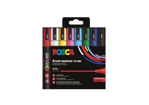 [1407406] Paintmarker Uni POSCA PC5M medium assorti set à 8 stuks