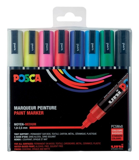 [1407406] Paintmarker Uni POSCA PC5M medium assorti set à 8 stuks