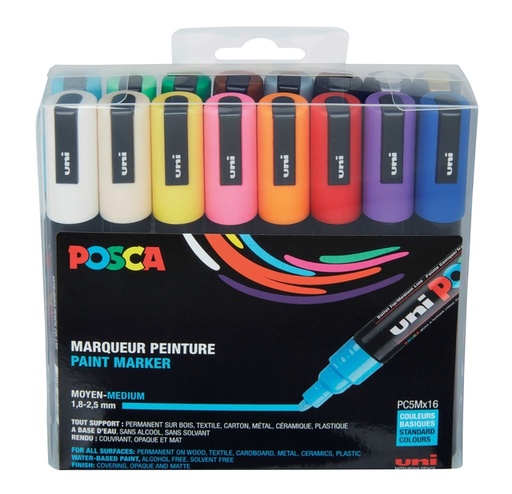 [1407407] Paintmarker Uni POSCA PC5M medium assorti set à 16 stuks