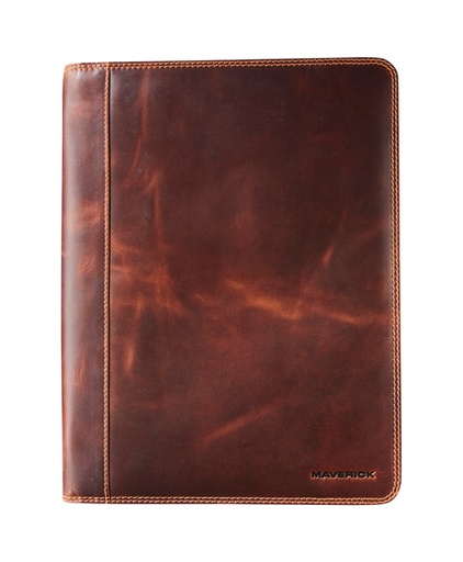 [1403271] Conférencier Maverick The Original A4 zippé avec bloc-notes cuir marron