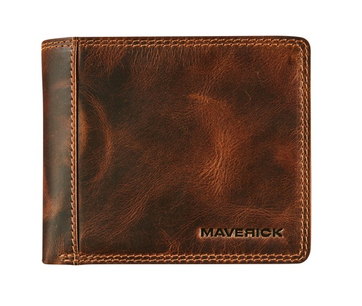 [1403285] Porte-monnaie Maverick The Original avec compartiment monnaie RFID cuir brun