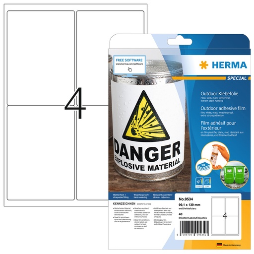 [1406735] Etiket HERMA 9534 99.1x139mm weerbestendig wit 40 stuks