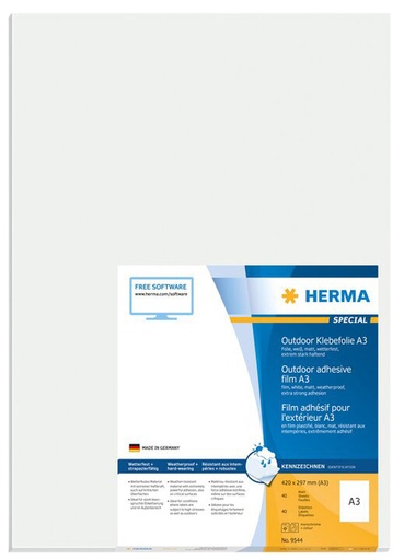 [1406736] Etiquette HERMA 9544 297x420mm résistante aux intempéries blanc 40 pièces