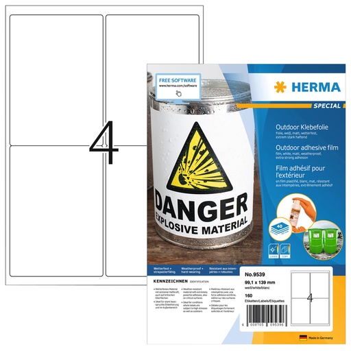 [1406737] Etiquette HERMA 9539 99,1x139mm résistante intempéries blanc 160pcs