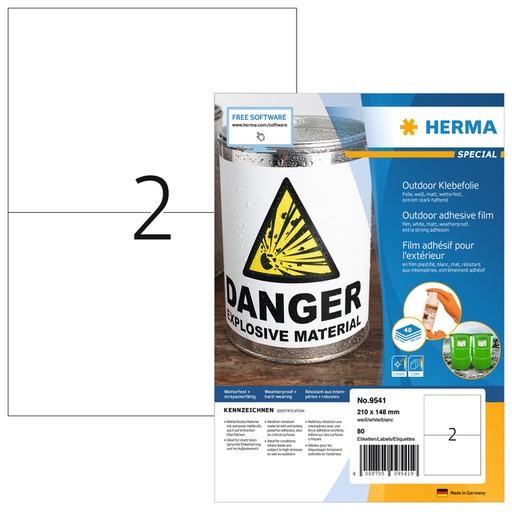 [1406738] Etiket HERMA 9541 210x148mm weerbestendig wit 80 stuks