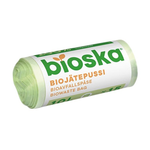[1407524] Sac poubelle Bioska amidon 20L 42x50cm vert rouleau de 15 sacs