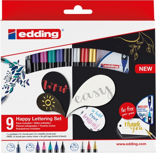 [1418984] Feutre pinceau edding 1340 Happy lettering assorti set 9 pièces