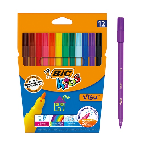 [1407073] Feutre BIC Kids Visacolor Fin assorti étui 12 pièces