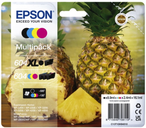 [1407659] Inktcartridge Epson 604XL/604 T10H94 zwart + 3 kleuren