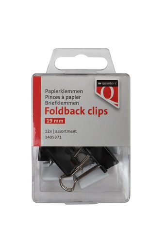 [1405371] Pince à papier Foldback Quantore 19mm assorti 12 pièces