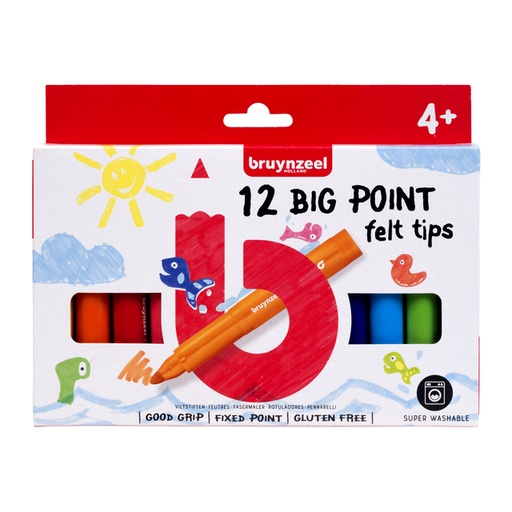 [1419097] Viltstift Bruynzeel Kids big point blister à 12 kleuren