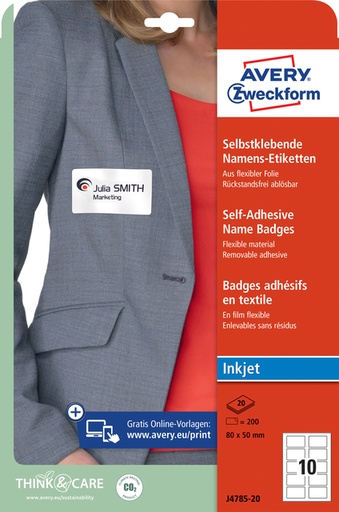 [1419970] Naambadge etiket Avery Zweckform J4785-20 80x50mm wit 200 etiketten