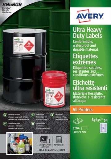[1419983] Etiket Avery B7651-50 38x21mm polyethyleen wit 3250 stuks
