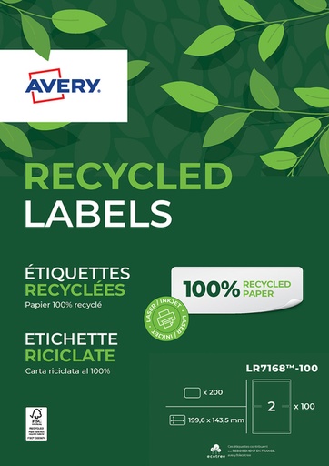 [1420003] Etiket Avery LR7168-100 199.6x143.5mm recycled wit 200 stuks