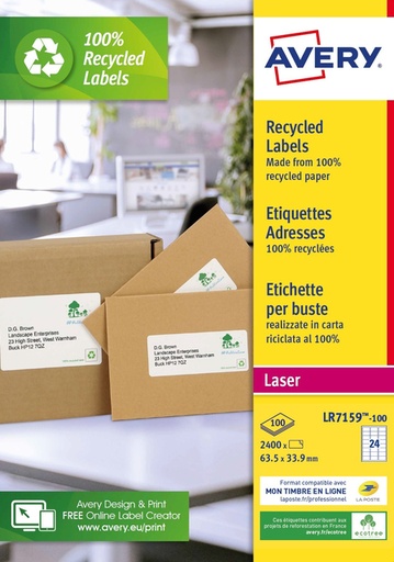 [1420004] Etiquette Avery LR-7159-100 33,9x63,5mm recyclé blanc 2400 pièces