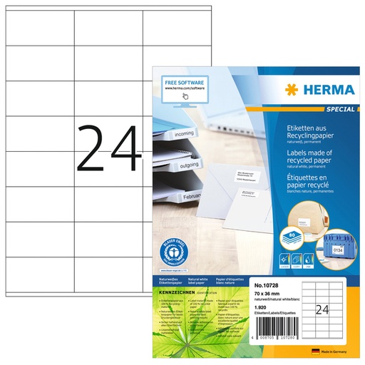 [1421073] Etiket HERMA recycling 10728 70x36mm wit 1920 stuks